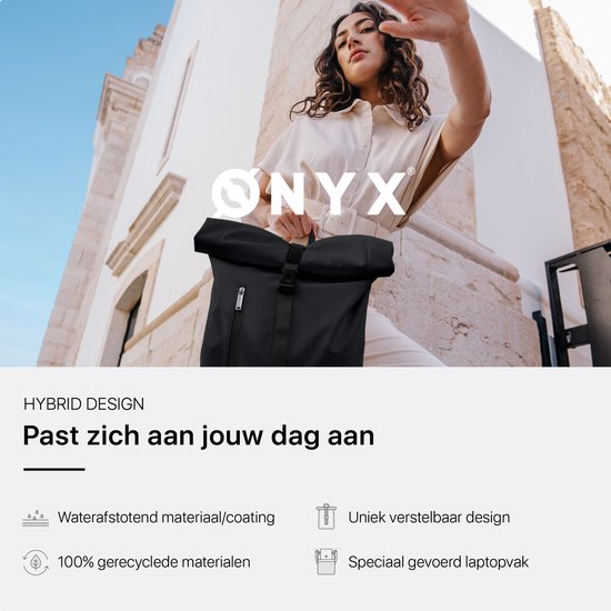 ONYX Sac à Dos Rolltop 25 à 40 L - Avec Compartiment pour Ordinateur Portable - Sac à Dos Réglable - Sac de Voyage - Résistant à l'Eau et Durable - Noir