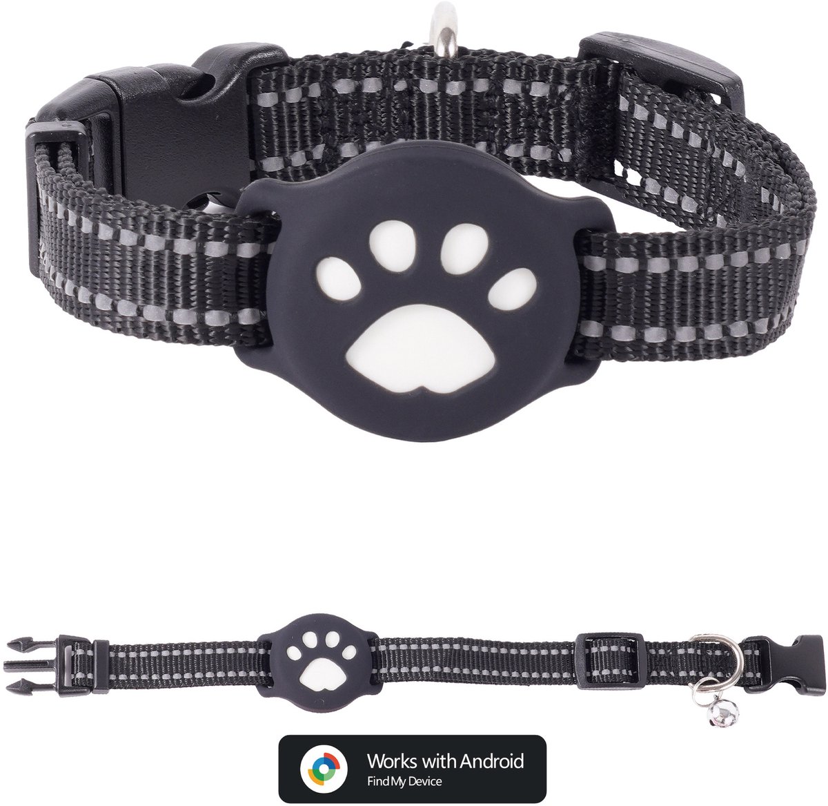GPS KattenTracker - Zonder Maandelijkse Kosten - Werkt Met Android - IP68 Waterdicht - CR2032 Batterij (1+ Jaar) - Verstelbare Nylon Halsband - Halsomtrek 28-39 cm - Zwart