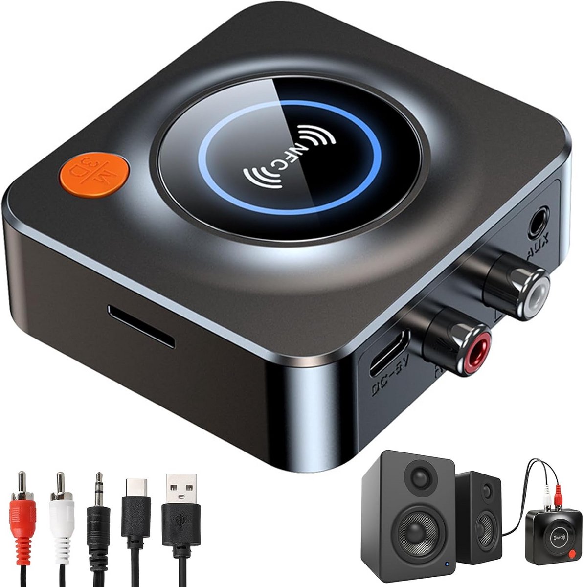 Bluetooth 5.1 Hi-Fi Audio Receiver voor Stereo met RCA en 3.5mm Jack, 30 Meter Bereik