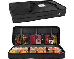 Product afbeelding van VirtuBuy - cadeaupapier opslag - cadeaupapierrollen - scheurvast - opbergzak - netvakken - cadeaupapier organizer - kaartenvak - cadeau-organizer - zwart met strepen.