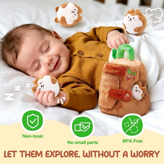 Sensorisch Pluche Boomhut Speelgoed met Eekhoorns, Rammelaar en Spiegel voor Baby's 6-12 Maanden — afbeelding 2