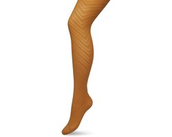 Bonnie Doon Dames Zigzag Panty 70 Denier Oker maat S/M - Chique Panty - Zigzag Strepen Dessin - Brede Boord - Comfort - Streepjes Print - Gestreept - Zigzag Tights - Feestelijk - Bruin/Oranje - Sudan Brown - BP211906.367