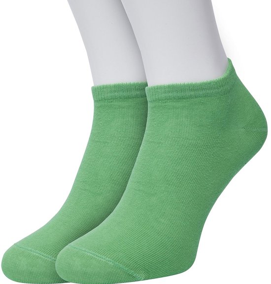 Bonnie Doon Sneakersokken Dames Groen maat 36/42 - 2 paar - Basis Korte Sokken - Gladde Naden - Enkel Sokken - Uitstekend Draagcomfort - Enkelsokken - Sneaker Sokken - 2-pack - Multipack - Effen - Fel Groen - Summer Green - OL8110012.369