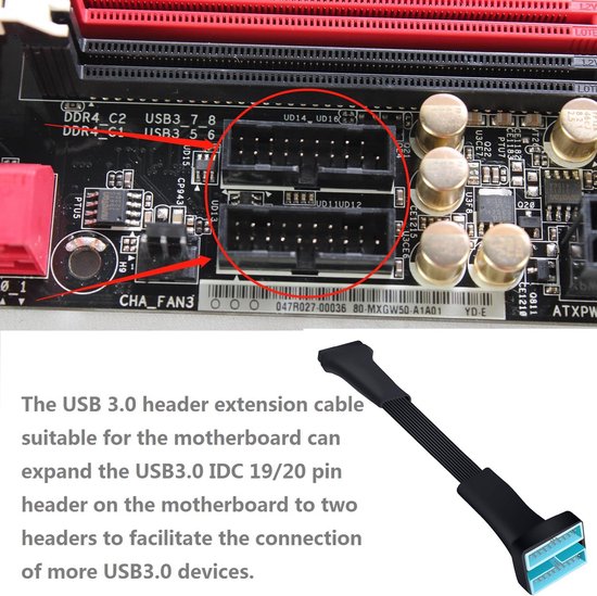 Interne USB 3.0 Header Splitter Kabel (19/20 Pin) - 1 naar 2 Moederbord ...