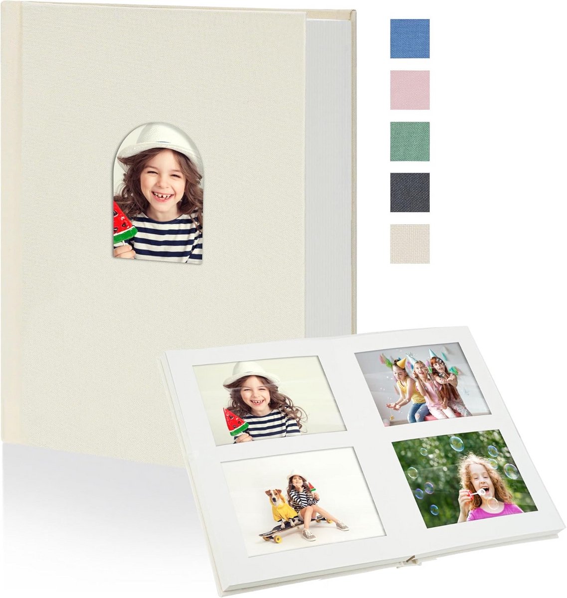 Linnen fotoalbum klein formaat voor 60 foto's 10x15 cm met beschrijfruimte