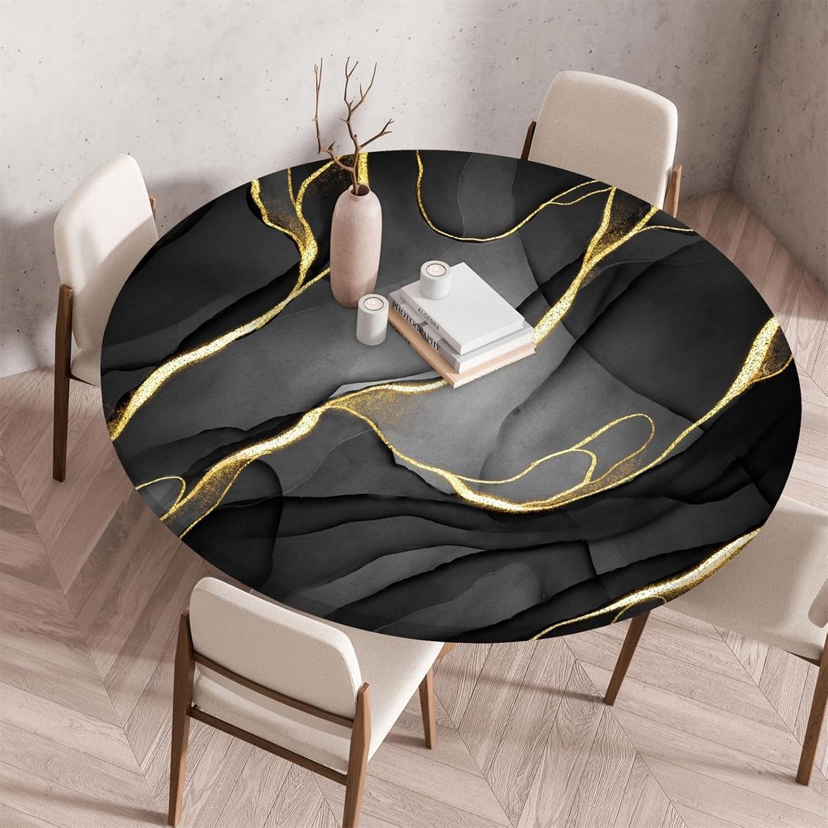 Rond Tafelkleed Zwart - Afveegbaar & Elastisch voor Eetkamer of Picknick