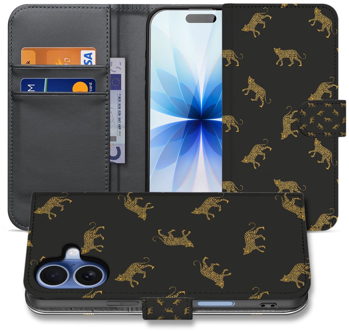 Telefoonhoesje Met Pasjes Apple iPhone 17 Luipaardprint PU Leer