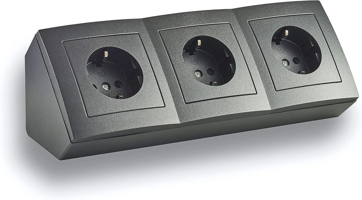 Hoekstopcontact 3-voudig met 15 cm kabel voor keuken of kantoor