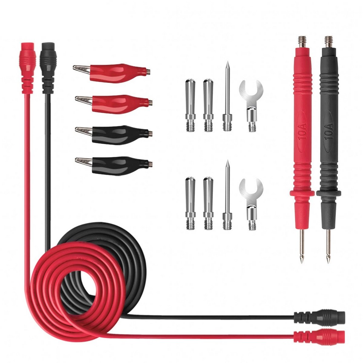 Set voor universele elektrische multimeter testkabels - inclusief testsondes, krokodillenklemmen en connectoren