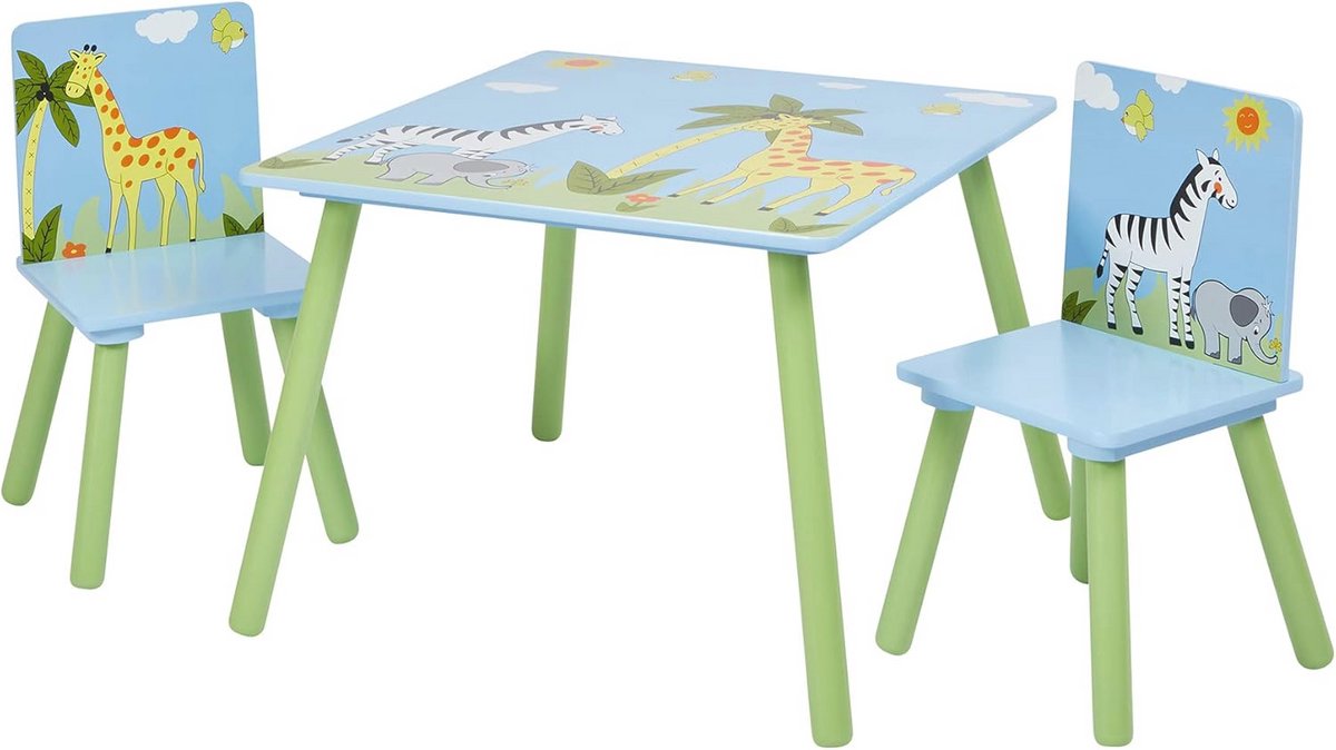 Houten Safari Tafel en Stoelen Set voor Kinderen - Multifunctionele Speelset