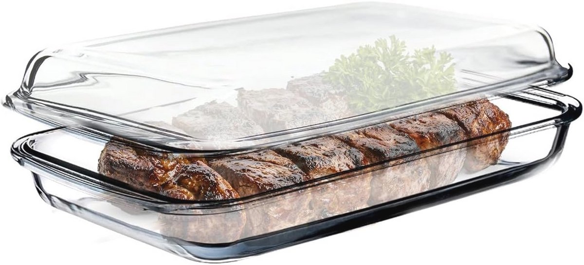 Rechthoekige ovenschaal 6 liter van hittebestendig glas met deksel - vaatwasmachinebestendig en perfect voor braden en gratineren