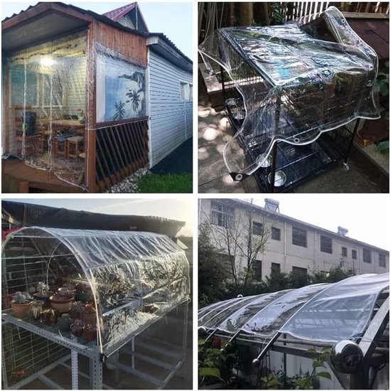 Toepassingen van transparant zeil: bescherming van een huis, kooi, kas en terras.