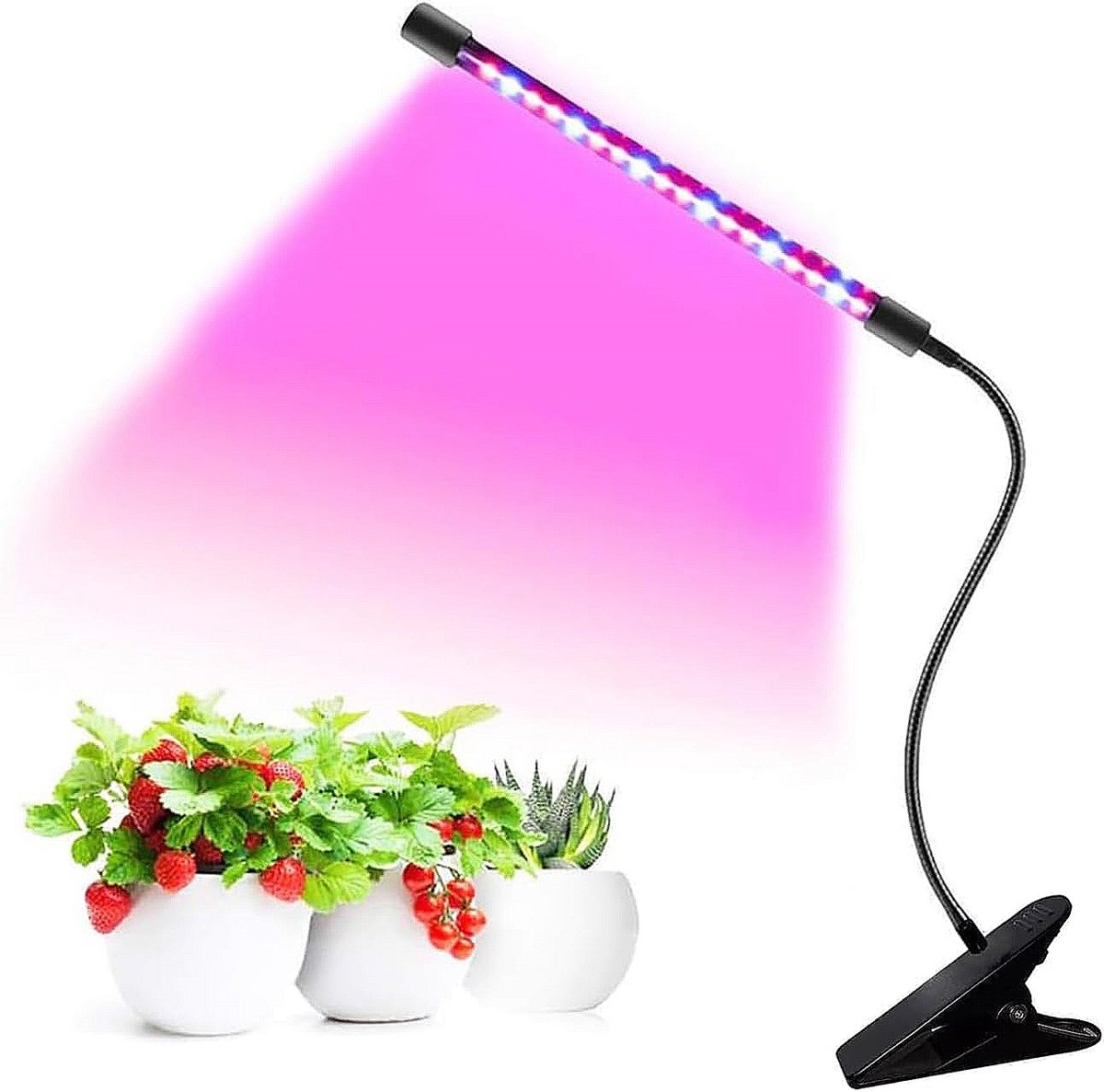 1 stuk Enkelvoudige LED-plantenlamp met rood en blauw licht (13 rood + 7 blauw) - volledig spectrum, getimed en dimbaar - extra klemlamp - plantenlamp voor in huis - 26,5*4*37cm - voor potplanten binnenshuis - zwart