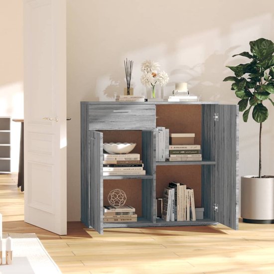 vidaXL Buffet 80x36x75 cm Bois d'ingénierie Chêne Sonoma gris - Buffet - Commodes - Armoire - Armoire murale