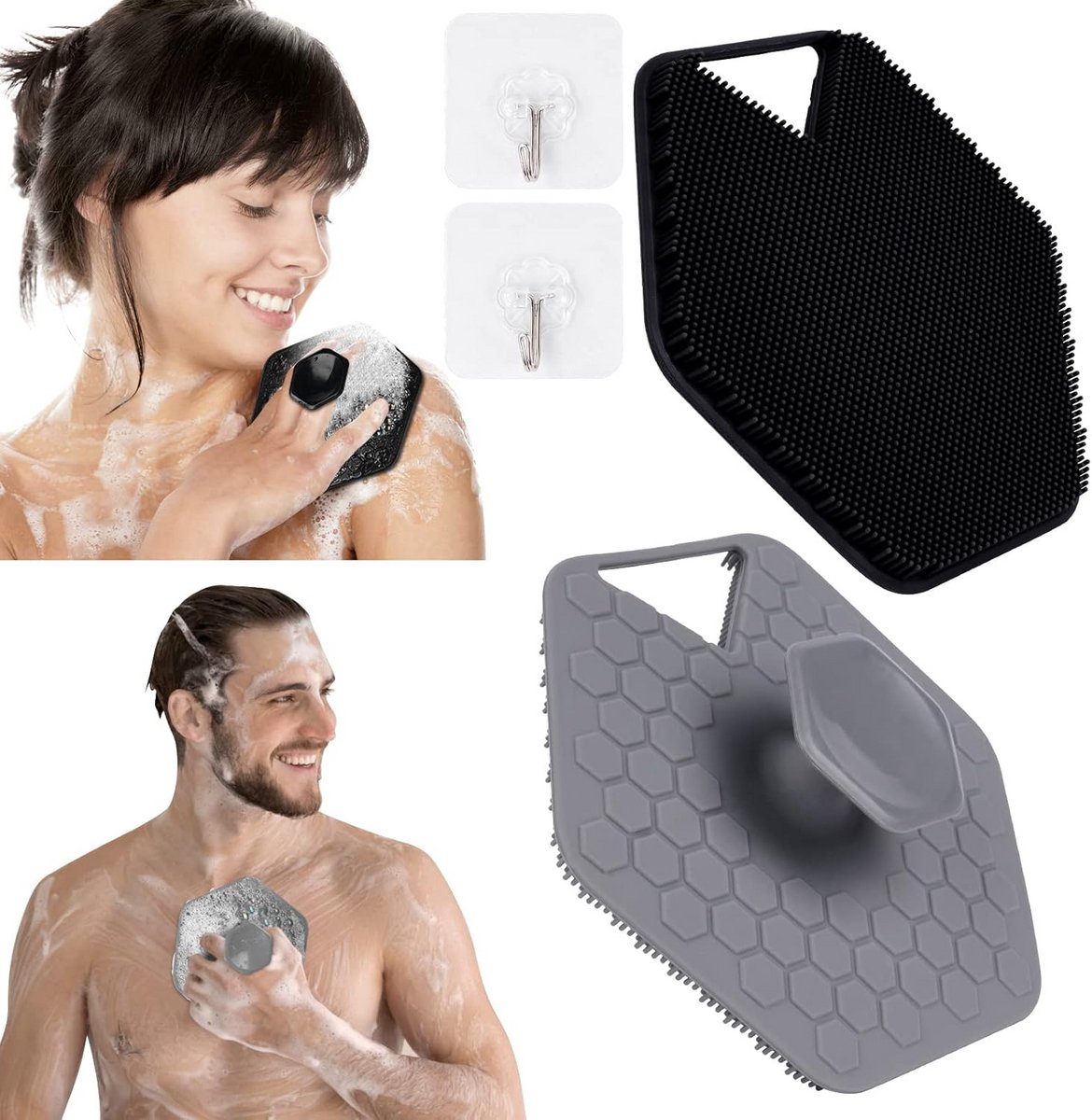 Set van 2 Zachte Siliconen Doucheborstels voor Lichaamsreiniging en Exfoliatie