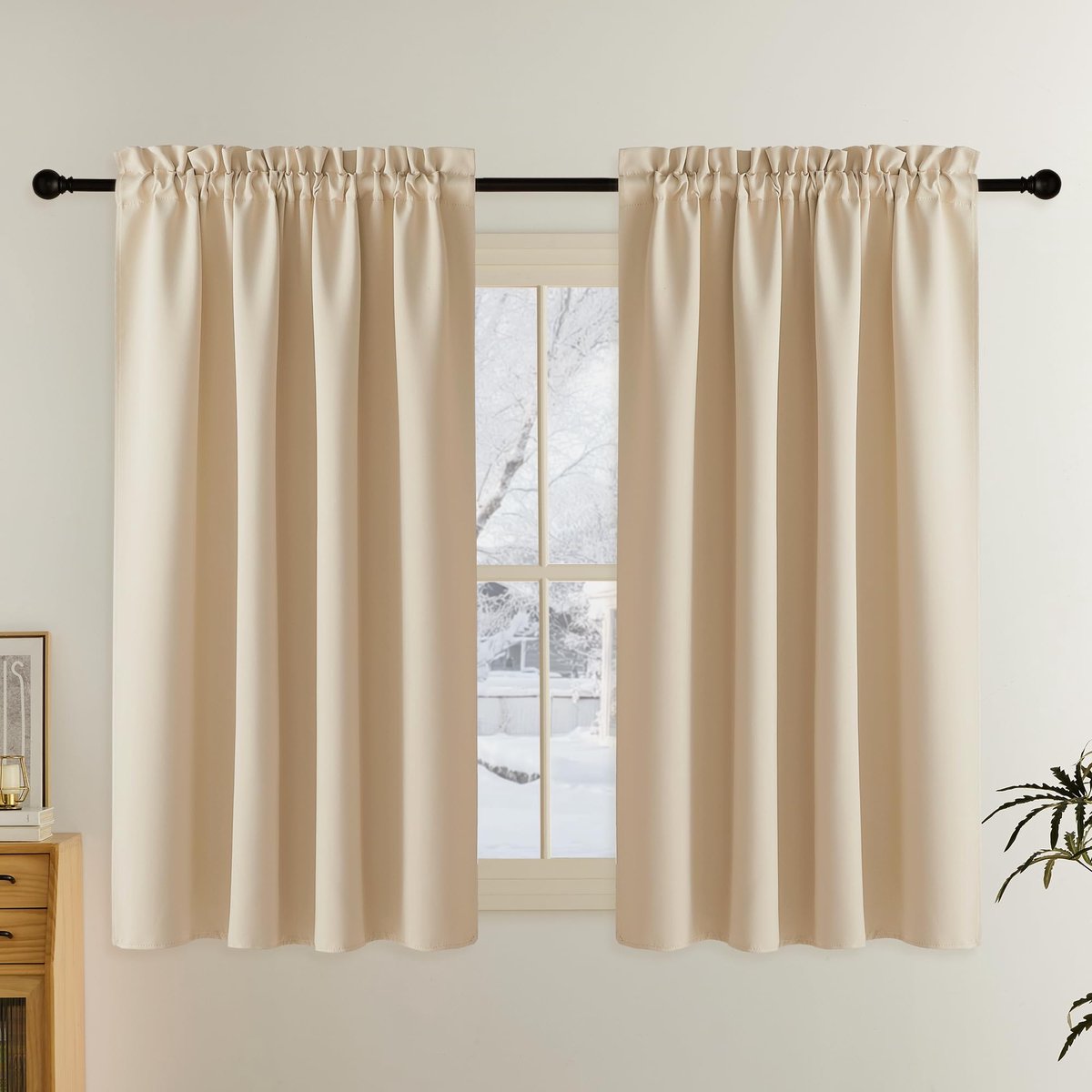 Unyqoos Moderne set van 2 korte verduisteringsgordijnen voor woonkamer hittebescherming beige