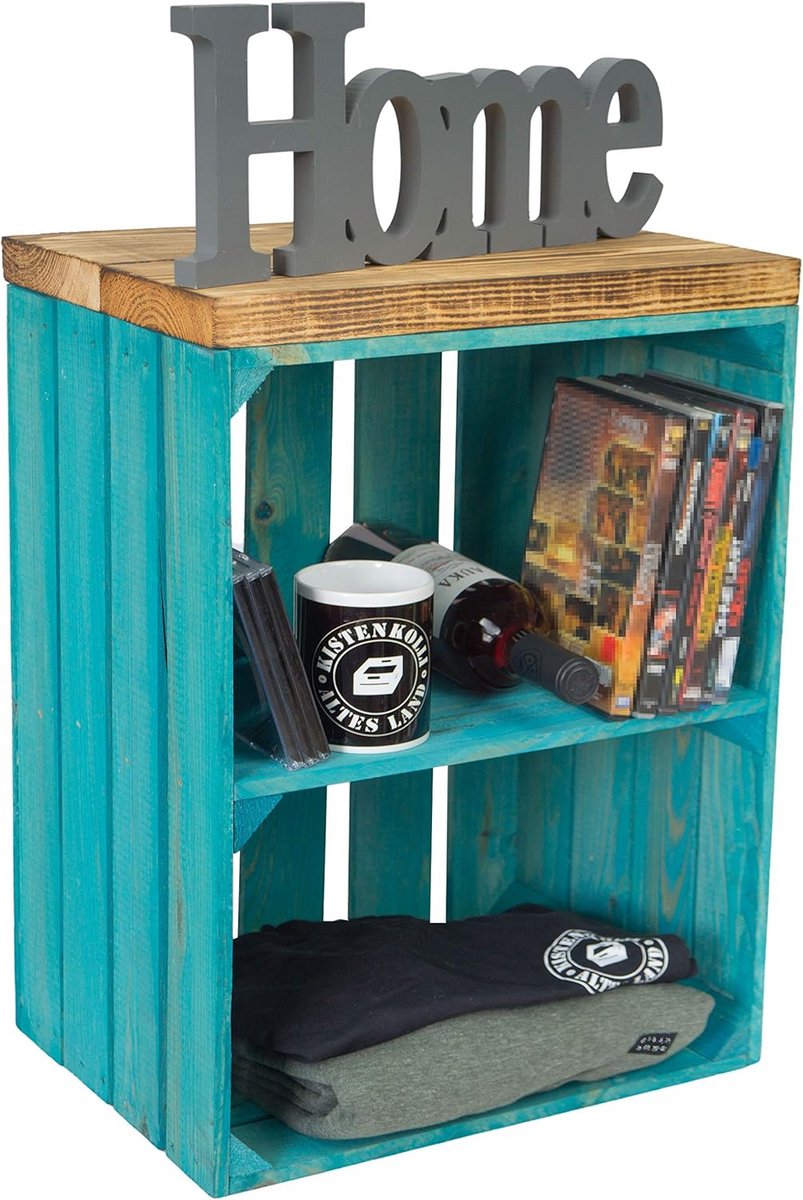 Houten Opbergkist Bankje Tafel Zitkist Turquoise Rustiek