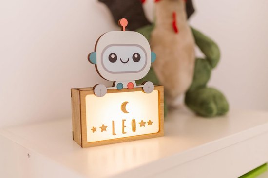 Gepersonaliseerde Nachtlamp Robot met Naam - Uniek Kraamcadeau of Doopcadeau voor Baby Jongen of Meisje van Merkloos — afbeelding 2