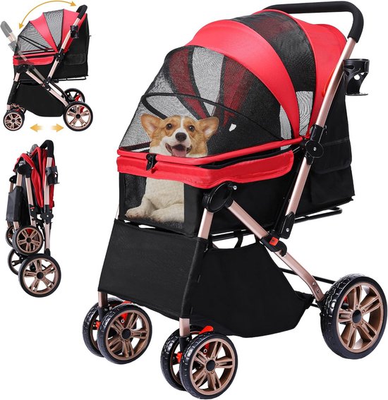 PawHut Opvouwbare Hondenkinderwagen Met 4 Wielen, Verstelbare Duwstang Opbergtas Wasbaar Kussen Voor Miniatuurhonden Tot Kg Grijs 1734155728