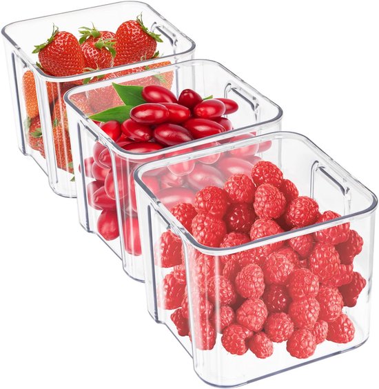 iDesign 6-delige opbergbakken van gerecycled plastic voor voorraadkast en keuken, vriezer en koelkast, organizerbakken met gemakkelijke handgrepen - 6 stuks, transparant