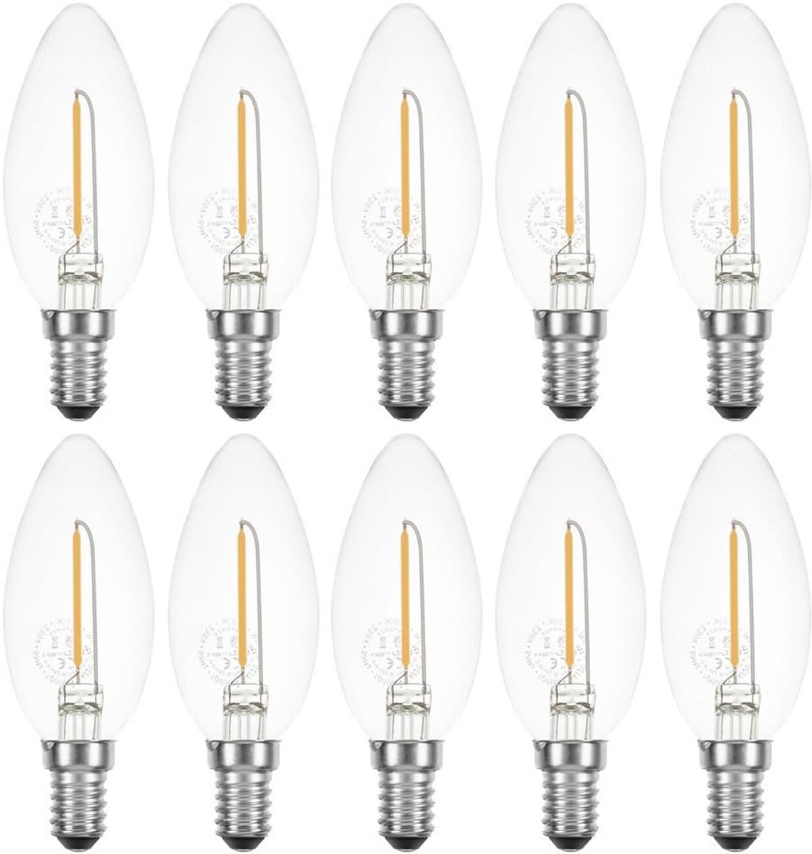 10x LED Kaarslamp E14 1W 100 Lumen Warm Wit 2700K 360 Graden Straling