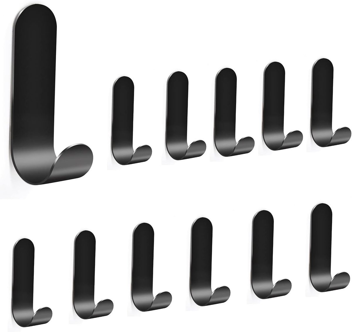 Stunq® 12 stuks zelfklevende zelfklevende haken, roestvrij staal, SUS304, waterdicht, roestvrij, sterk, handdoekhaak zonder boren, voor keuken, badkamer, wandhanger, zwart