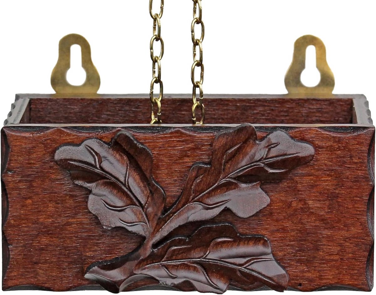 Beschermhoes voor Staande Klok met Handgesneden Eikenbladeren - Walnootkleur