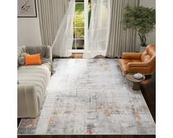 Tapiso ASH Vloerkleed Grijs Bruin Abstract Vintage Design Laagpolig Tapijt Voor Woonkamer Slaapkamer en Hal Antislip - 200x300