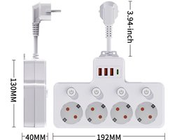 1-op-4 omschakelstekker, stekkerdoos, meervoudige USB TYPE-C stekkerdoos, multifunctionele stopcontact, verlengsnoer, met schakelaar, met USB, stroomstekker, 1 stuk, stijl 2