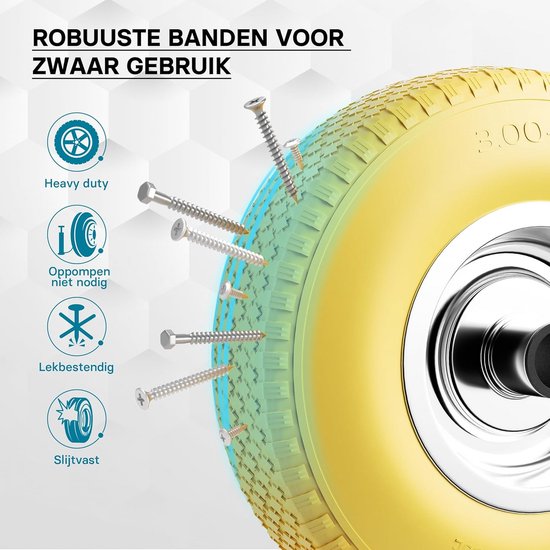 Lekvrij Massief PU-Wiel 3.00-4 (255mm) met Stalen Velg voor Steekwagens en Kruiwagens — afbeelding 5