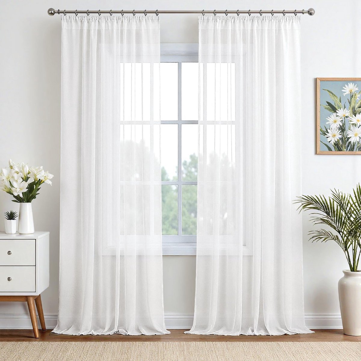 Gordijnen met Plooiband - Effen Transparant Voile - Set van 2 - 245 x 140 cm - Perfect voo