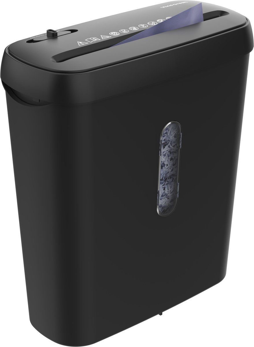 Papierversnipperaar Voor Thuis - Compacte Papiervernietiger 8 Liter - Vernietigt 6 Vel - Stroken P2 - Zwart - Vivid Green
