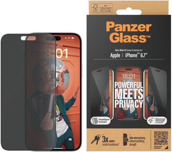 PanzerGlass Ultra-Wide Fit Apple iPhone 15 Plus Privacy Screenprotector Glas