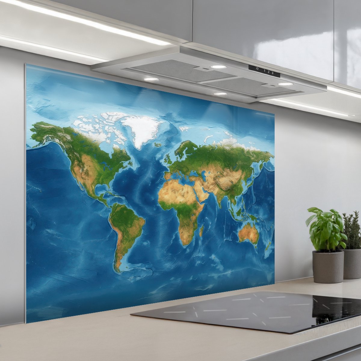 Spatscherm 100x75 cm - Zelfklevende achterwand Wereldkaart - Natuurlijk - Levendige kleuren - Keuken muurbeschermer - Spatwand fornuis