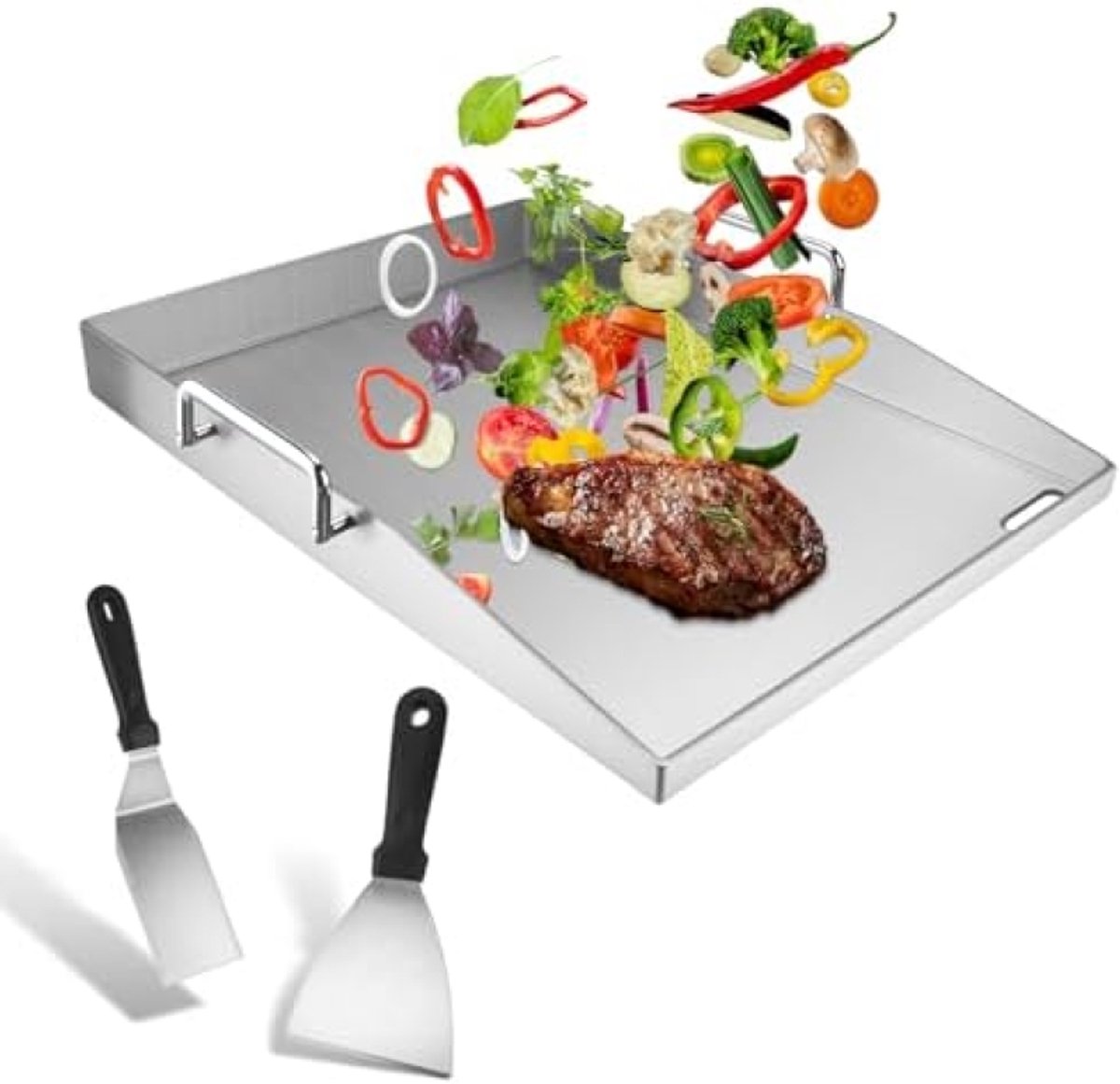 Stalen Grillplaat 30x40 cm met Afneembare Handvatten en Vetopvang