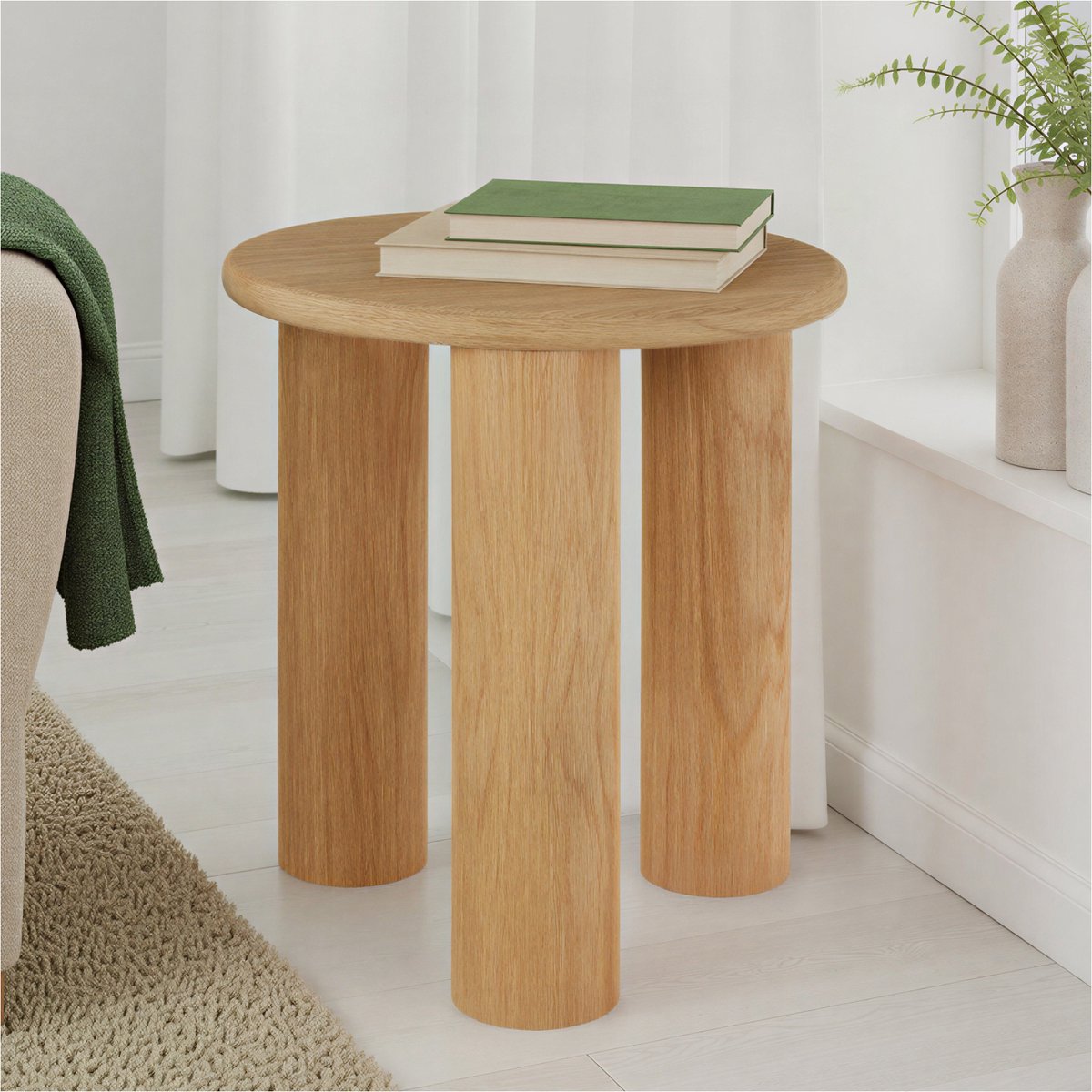 Tectake Ronde Bijzettafel Sisi - Ø 40 x 45,5 cm - Massief Houten Poten - Koffietafel - Bedtafel - Rond Tafeltje met Antislip Vloerbeschermers