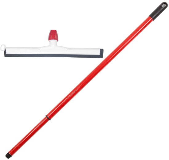 Raclette de douche/sol Betra - Plastique - Blanc - Caoutchouc naturel - Largeur 55 cm - Manche extensible rouge - De 80 à 130 cm