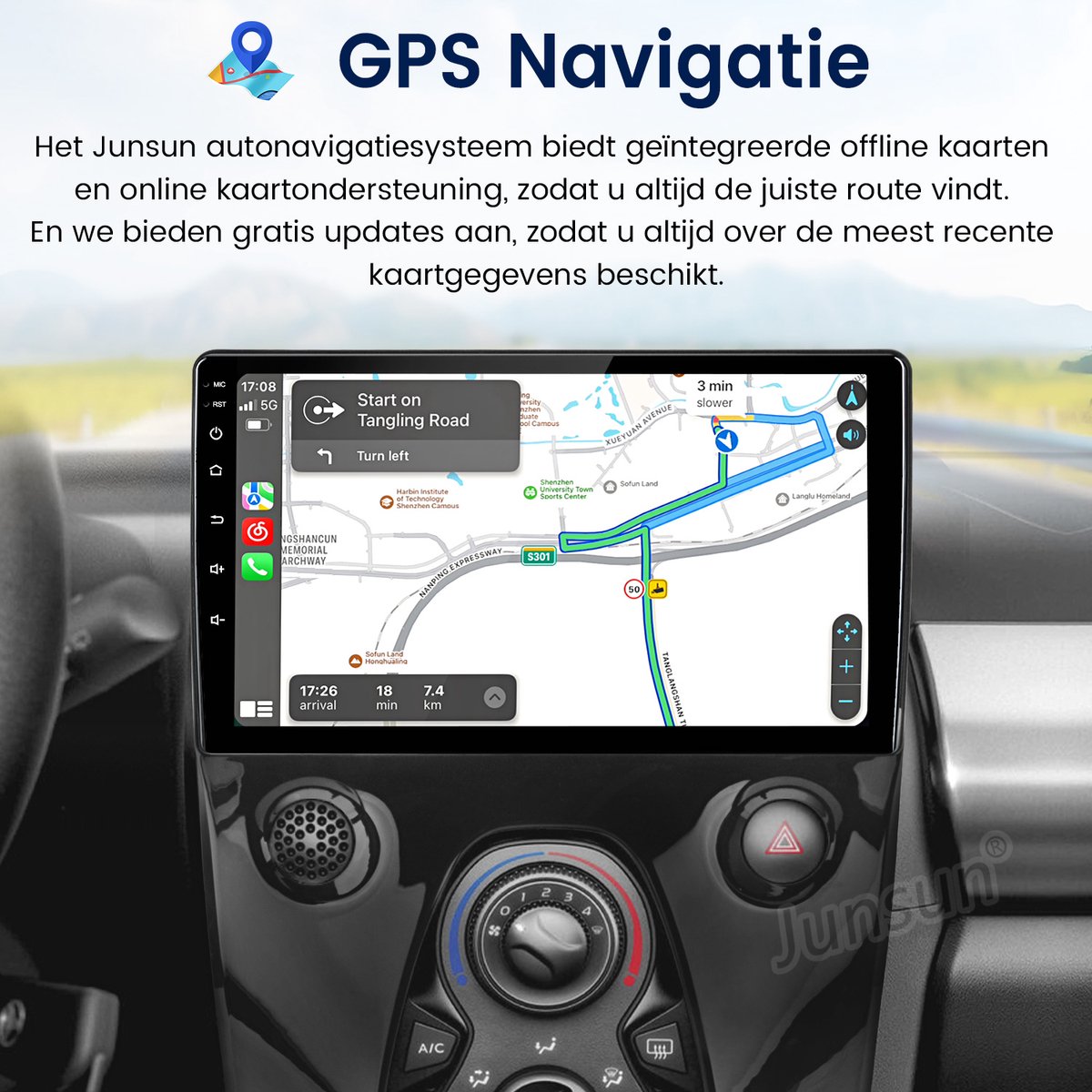Junsun Autoradio Geschikt voor Peugeot 108 Toyota Aygo 2015 Citroen C1, Octa-Core - 6+128GB - Android 15 - Draadloos CarPlay & Android Auto - 10 HD TouchScreen - Bluetooth - GPS navigatiesysteem - WiFi & 4G & RDS & FM & SWC & USB, DSP - Plug & Play