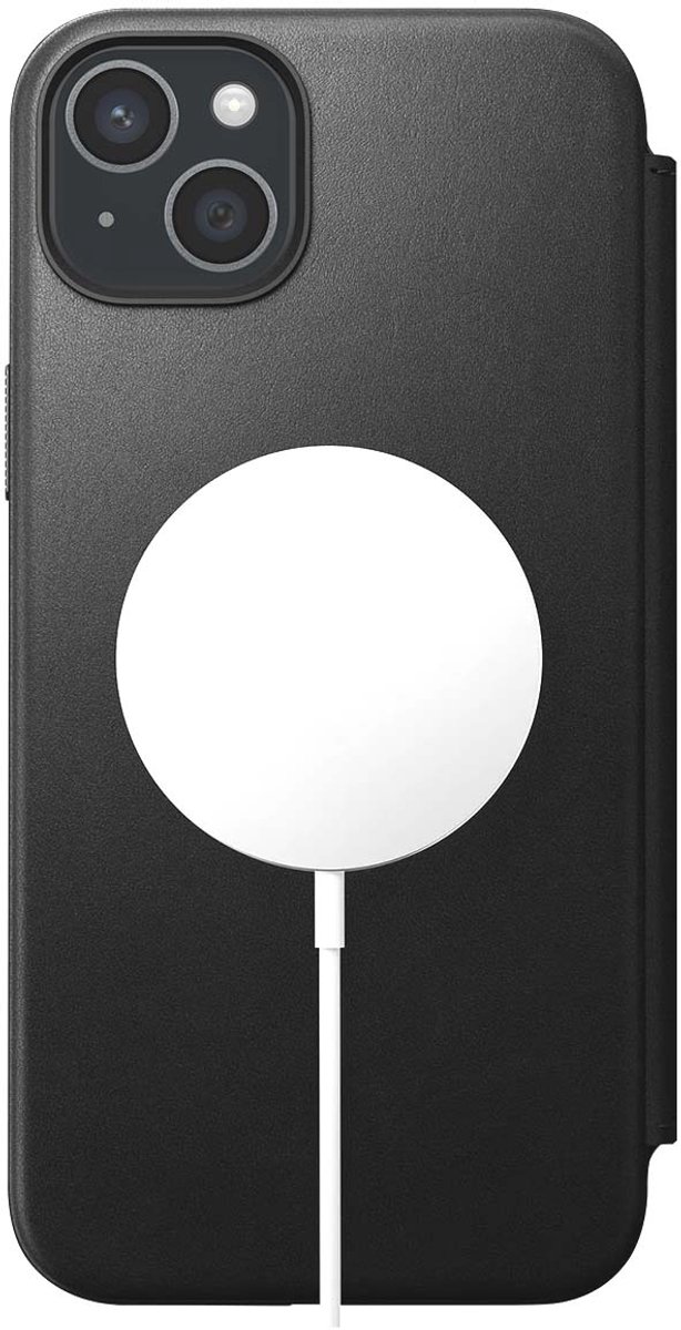 Nomad Modern Leather Folio - Book cover hoesje voor iPhone 15 Plus - Nomad leder - Geschikt voor MagSafe en draadloos opladen - Zwart