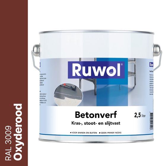 Ruwol Betonverf Oxyderood (RAL 3009) 2,5 liter - Voor binnen en buiten - Alle kleuren - Kras-, stoot- en slijtvaste verf voor beton en steen - Betonverf voor buiten