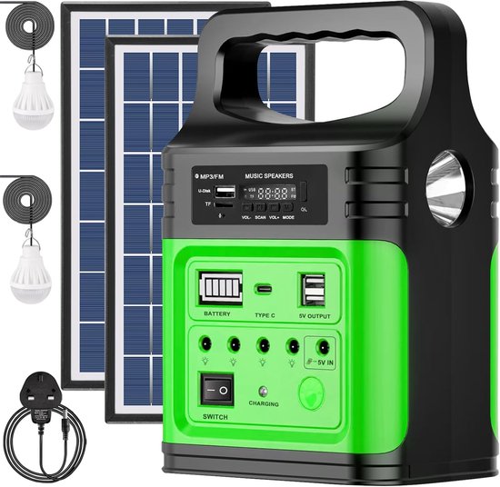 20000mAh Solar Powerbank | 12V/9V DC Uitgang | Snel Opladen | Draagbare Power Station voor Thuis, Camping & Noodsituaties – Groen