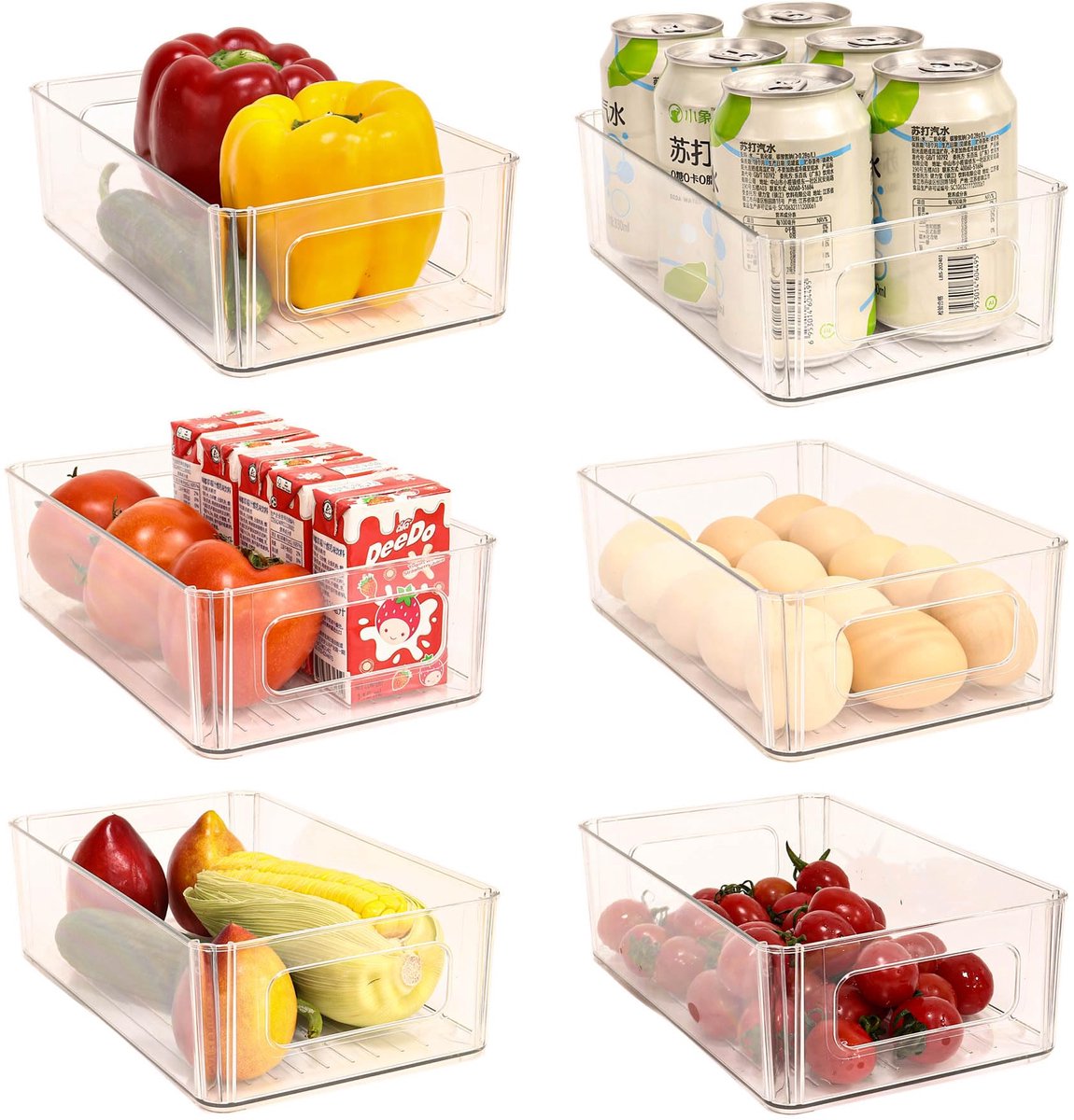 Unyqoos® Transparante set van 6 multifunctionele opbergdozen voor koelkast en keuken