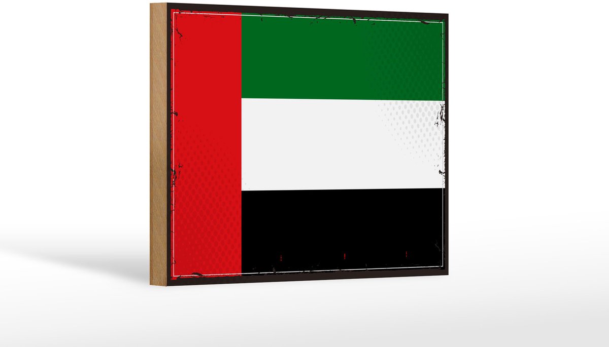 Femer Holzschild Flagge Arabischen Emirate 18x12 cm Retro Flag Dekoration Multi-coloured