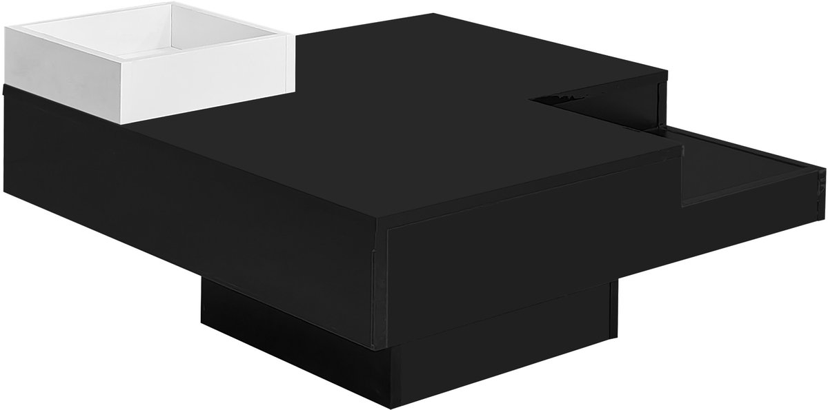 MODFU Salontafel Hoogglans, Met Verwijderbare Opbergdoos, Kleurblok Wit en Zwart, LED Verlichting, 72x72x30 cm