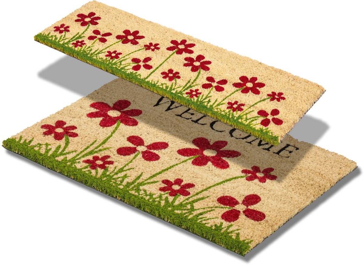 Unyqoos Beige kokos deurmat set voor binnen met antislip en antibacteriële eigenschappen Bloemenweide