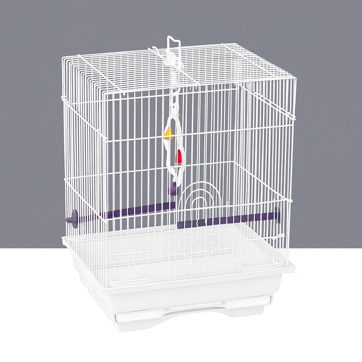Vogelkooi Type 5B104: compacte witte kooi met accessoires