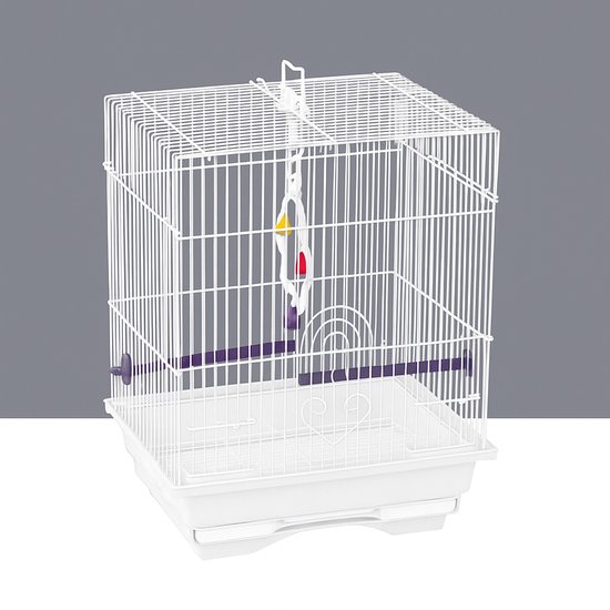 Cage à oiseaux type 5B104 - cage à oiseaux blanche compacte avec perchoirs, balançoire et accessoires 30 x 23 x 38 cm