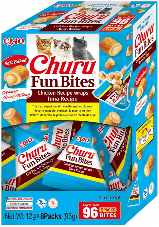 Inaba Churu Fun Bites Chicken Wraps - Kattensnack - Tonijn 12x8 g