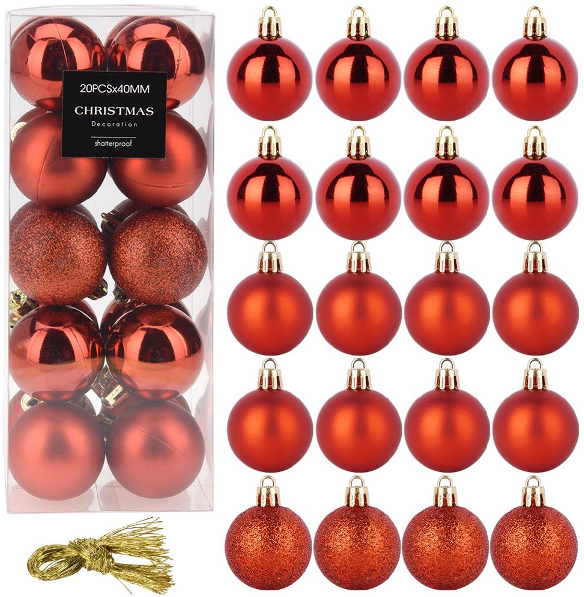 Kerstballen Set Onbreekbaar Rood 4 cm 20 stuks - Kerstdecoratie