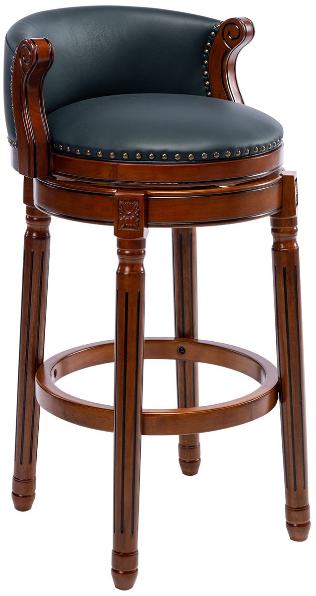 Merax Luxe Houten Barstoel – 360° Draaifunctie – Echt Leren Barstoel met Rugleuning – Comfortabele Barhoogte Kruk voor Keuken – Eetkamer – Bar – Blauw